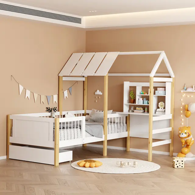 Παιδικό κρεβάτι Bedria pakoworld τ. Montessori ξύλο σε λευκή-φυσική απόχρωση 90x190εκ 2