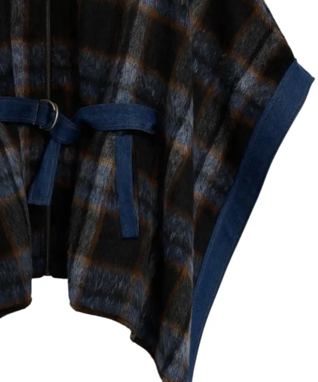 Desigual - Γυναικείο Πόντσο Καρό Με Κουκούλα 26WAID02-6000 Μπλε/Καφέ - OneSize 3