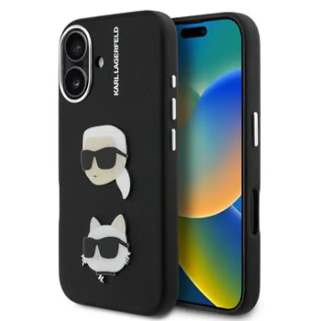 Karl Lagerfeld Grained PU K&CH Heads Case for iPhone 16 Black