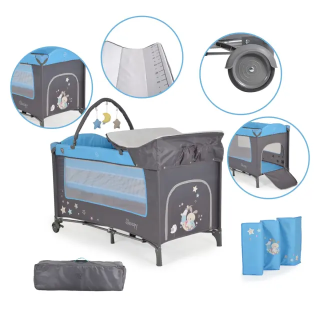MONI - Folding cot Sleepy blue - 3800146248604