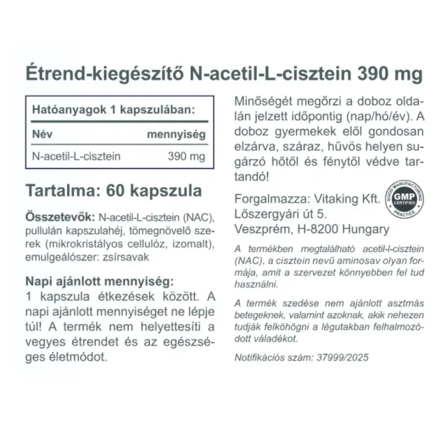 Vitaking NAC-390 (N-acetyl-L-cysteine) 390 mg 120 Capsules 2