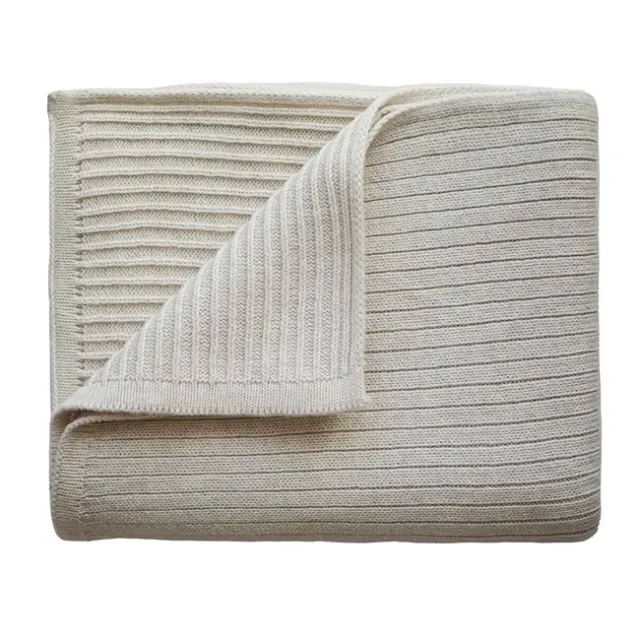 Mushie Knitted Baby Blanket - Ribbed Beige Melange 80x100cm