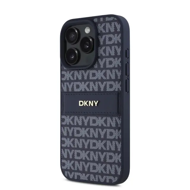 DKNY PU Leather Repeat Pattern Tonal Stripe Case for iPhone 16 Pro Max Blue 3