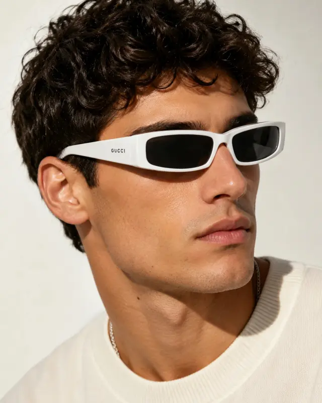 Gucci GG1778S 002 Ανδρικά Γυαλιά Ηλίου με Λευκό Σκελετό & Γκρι Φακούς - 58 mm 2