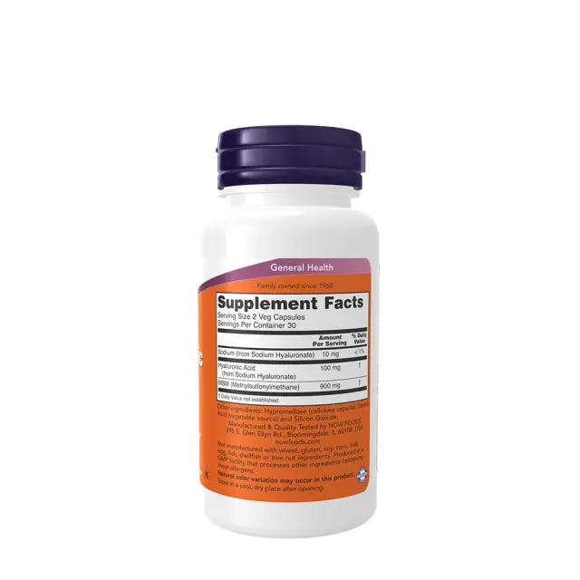 Now Foods Hyaluronic Acid 50mg with Msm 50mg Συμπλήρωμα για την Υγεία Αρθρώσεων & Οστών 60 φυτικές κάψουλες 2