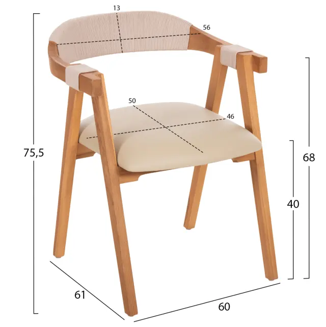 ΠΟΛΥΘΡΟΝΑ FB99867.07 ΞΥΛΟ TEAK ΦΥΣΙΚΟ-ΜΠΕΖ ΣΧΟΙΝΙ & PU ΚΑΘΙΣΜΑ 60x61x75,5Υεκ. 2