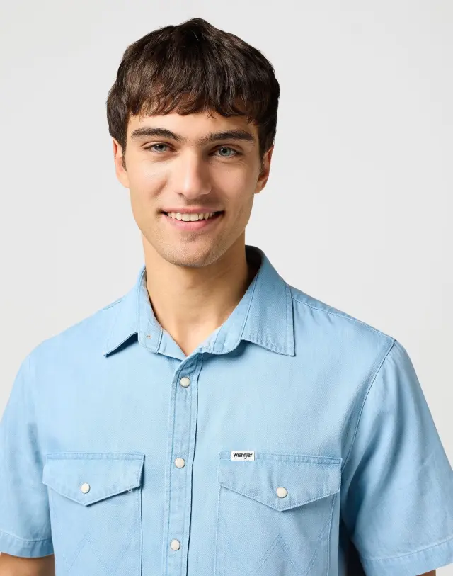 Wrangler Ανδρικό WESTERN Τζιν Πουκάμισο 112362749 – Light Blue - S 3