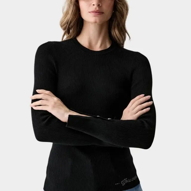 Guess - Γυναικεία Πλεκτή Ριμπ Μπλούζα W6YR09Z0948-JBLK Μαύρο - 2XL 2