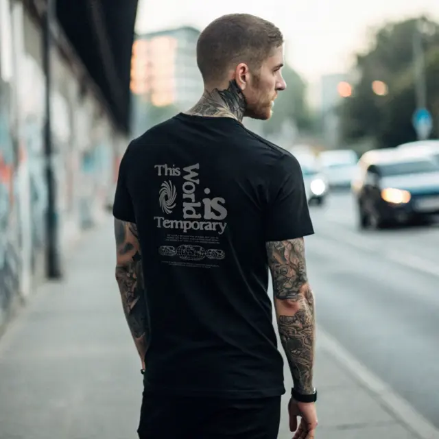 T-shirt Noshame® Μαύρο με τύπωμα The Worlds is Temporary - 122598 - XXL