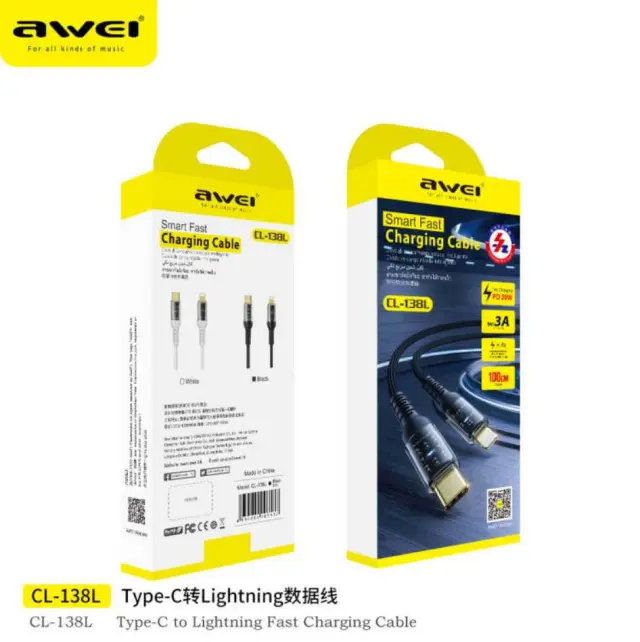 Καλώδιο φόρτισης & data - Type-C σε Lightning - 20W - 1m - CL-138L - AWEI - 003537 2