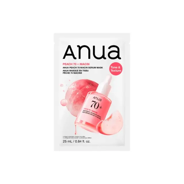 Anua Peach 70 Niacin Serum Sheet Mask, Υφασμάτινη Μάσκα Προσώπου με 70% Εκχύλισμα ροδάκινου & Νιασιναμίδη για κηλίδες & πανάδες 25ml