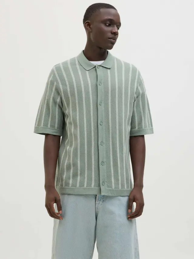 JJEMIL KNIT STRIPED SHIRT SS Iceberg Green - XL 2
