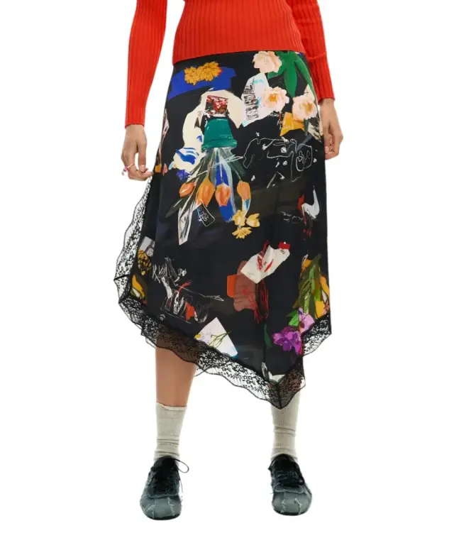 Desigual - Γυναικεία Φούστα Midi Fal Vent Arty 26SWFW03-2000 Μαύρο - XS 2