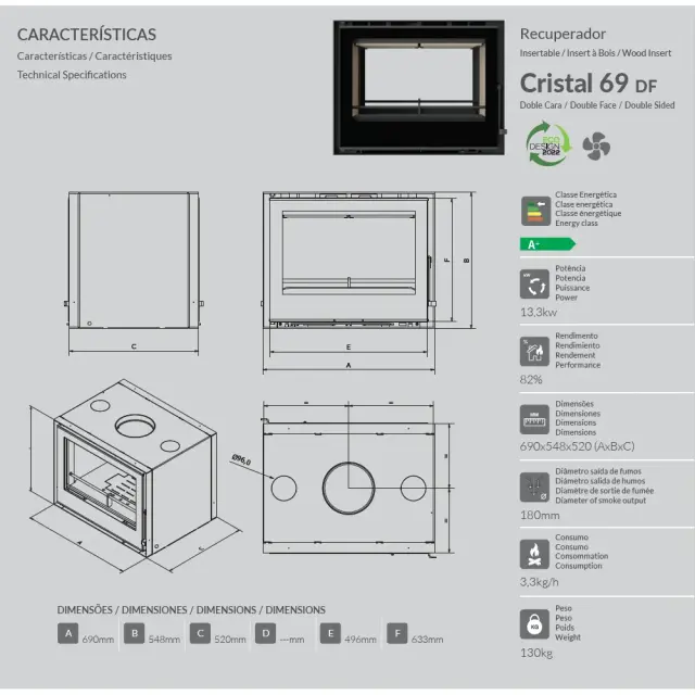 C&A Chama Cristal 69 DF Ενεργειακό Τζάκι Ξύλου 3