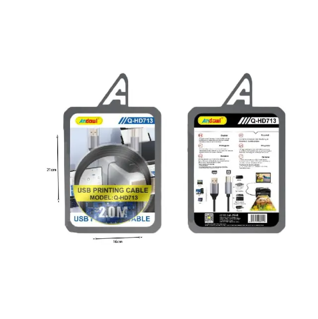 Andowl Καλώδιο Εκτυπωτή 2Μ Q-HD713- USB Printing Cable z774220 2