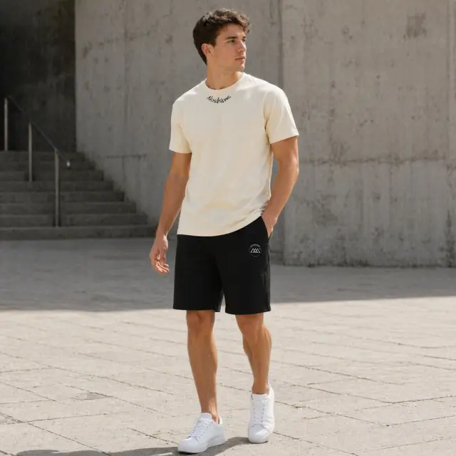 Noshame® Σετ T-shirt & Βερμούδα Off-white-Μαύρο με τύπωμα - 752551 - XXL