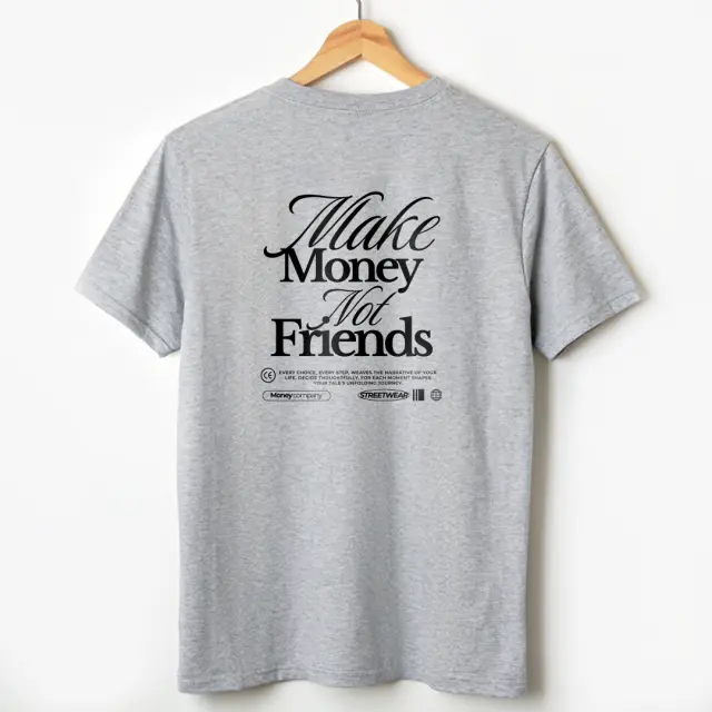 T-shirt Noshame® Γκρί με τύπωμα Make Money not Friends - 122581 - XXL 2