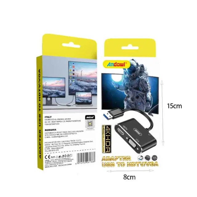 Andowl Αντάπτορας USB σε HDMI/VGA 4K HDR – USB to HDMI/VGA 4K HDR Adapter 0751139 2