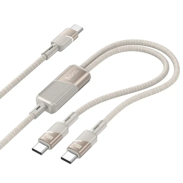 Καλώδιο Σύνδεσης Hoco U139 USB-C σε 2xUSB-C PD100W 20V/5A Braided Χρυσό 1.2m.