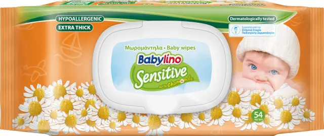 Babylino Sensitive Υποαλλεργικά Μωρομάντηλα χωρίς Οινόπνευμα & Parabens με Χαμομήλι 54τμχ