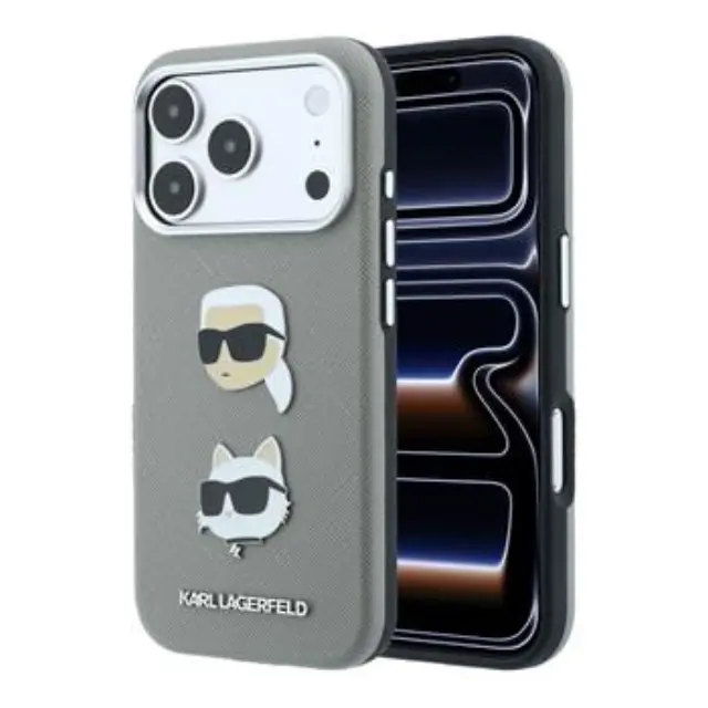 Karl Lagerfeld PU Semi Wrap Saffiano K&CH Heads Case for iPhone 18 Pro Max Grey