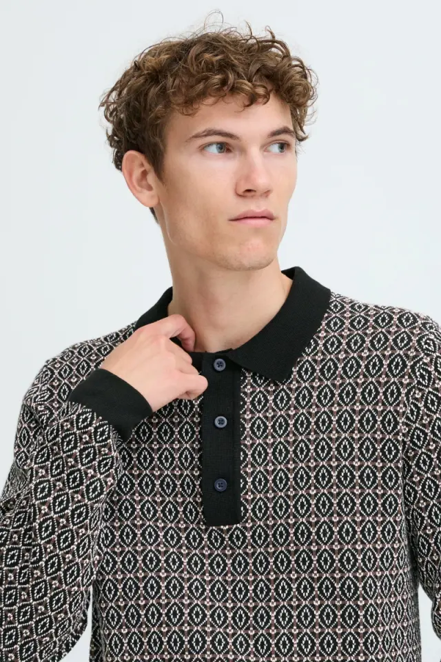 Casual Friday Ανδρικό WIK Jacquard Πλεκτό Polo – Black - M 3