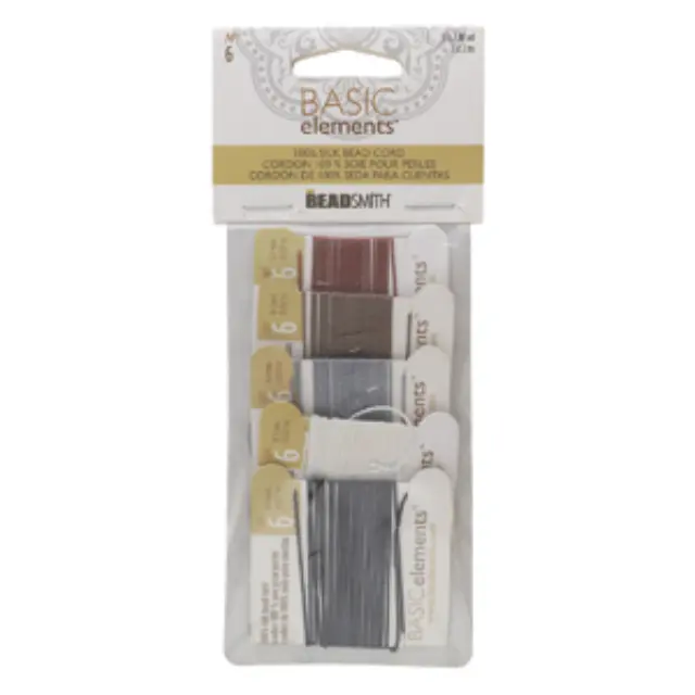 Beadsmith Σετ Κορδόνι 100% Μετάξι No6 Ø0.7mm - Black, White, Grey, Beige, Brown x 2m