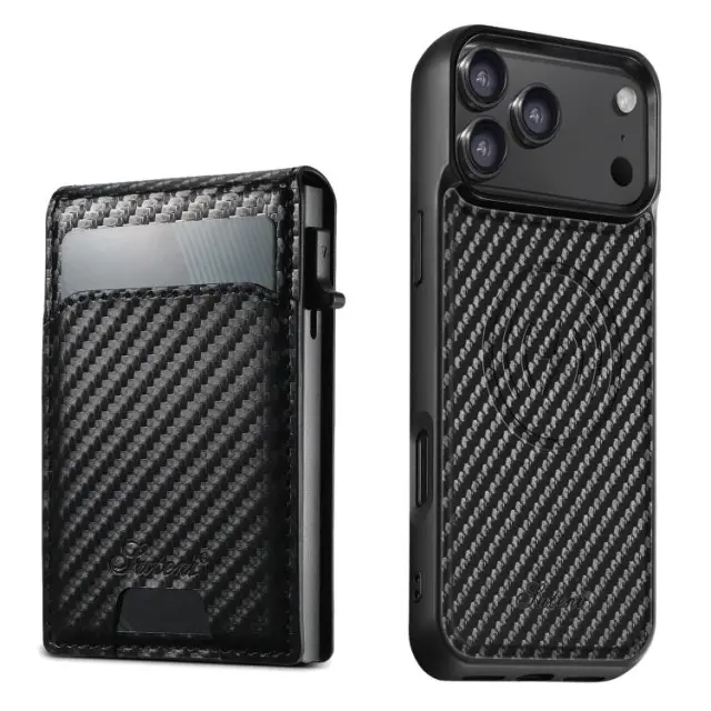 Carbon Θήκη Magsafe για iPhone 17 Pro Max/18 Pro Max με Πορτοφόλι-Black OEM