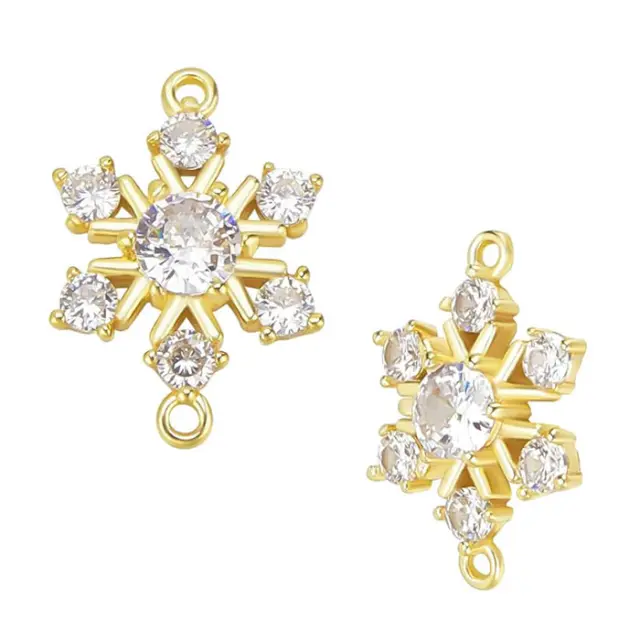 Σύνδεσμος Χιονονιφάδα Real 18K Gold Plated 16.5x11.5x4mm με Ζιργκόν - 2τεμ