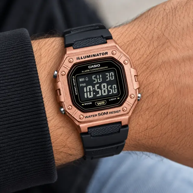 Ανδρικό Ψηφιακό Ρολόι Casio 11-W-218HM-5BVEF Rose Gold με Μαύρο Λουράκι Καουτσούκ 2