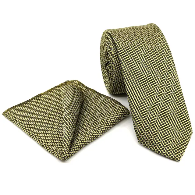 Γραβάτα Microfiber σε Χρυσαφί Μοτίβο Σετ με Μαντηλάκι