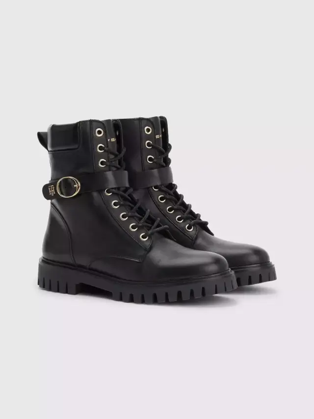 Tommy Hilfiger - Δερμάτινα Γυναικεία Αρβυλάκια Buckle Lace Up Boot FW0FW06734-BDS Μαύρα 2