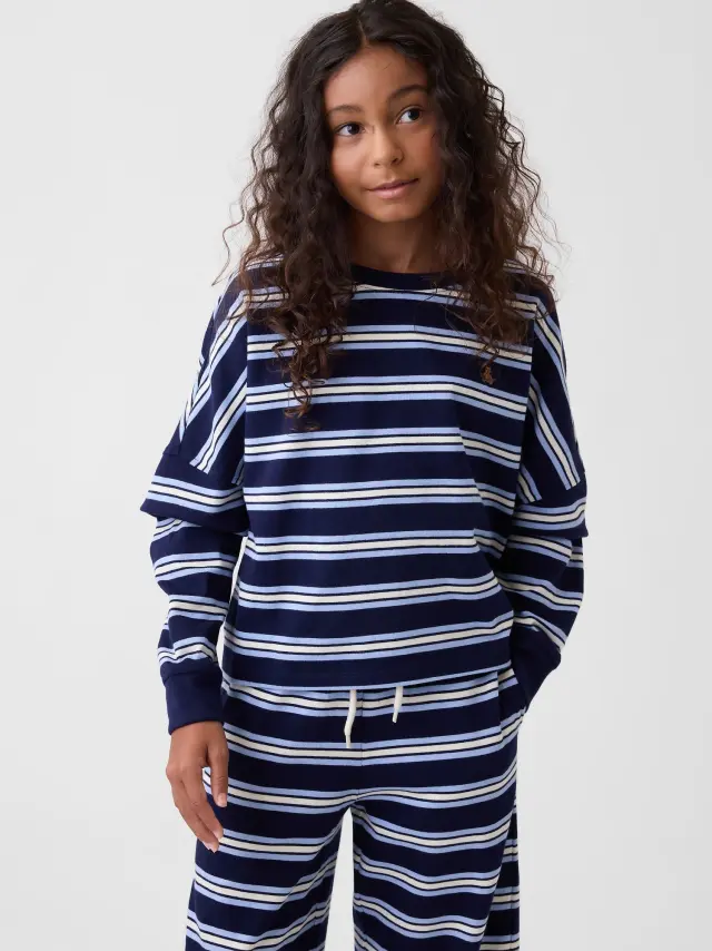 Παιδική Μπλούζα Heavyweight Oversized Γραμμής Navy stripe