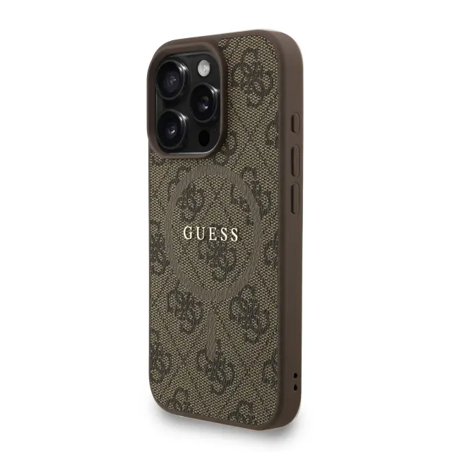Guess PU Leather 4G Colored Ring Strap MagSafe Case for iPhone 16 Pro Brown 2