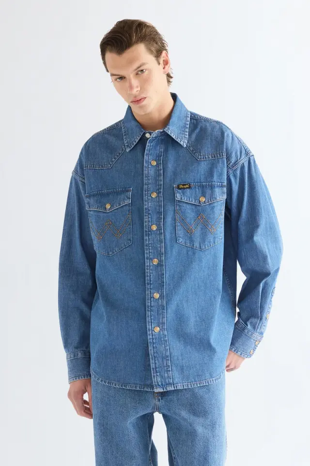Wrangler Ανδρικό Tζιν Πουκάμισο SUPER JEANS 112386939 - Light Blue - S