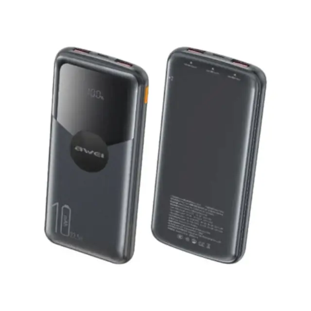 Awei P63K Power Bank 10000mAh 22.5W με 2 Θύρες USB-A και Θύρα USB-C Μαύρο
