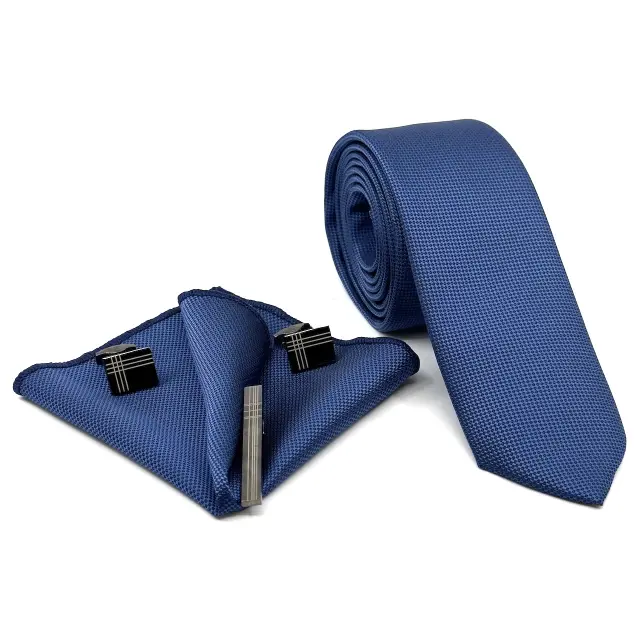 Μπλε Ραφ Γραβάτα Oxford 6,5 cm με Ασορτί Μαντήλι