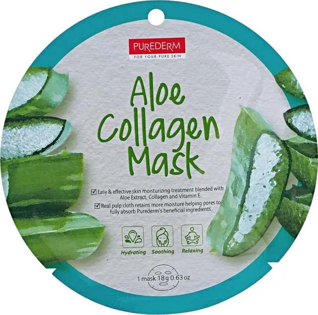 Purederm Aloe Collagen Mask Sheet Μάσκα Προσώπου Με Αλόη & Κολλαγόνο 18g