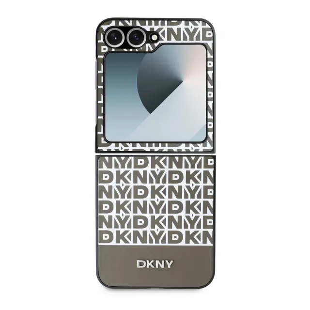 DKNY PU Leather Repeat Pattern Bottom Stripe Case for Samsung Galaxy Z Flip 6/7 FE Brown 2