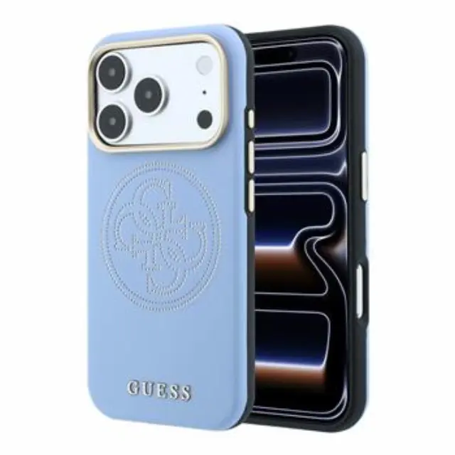 Guess PU Semi Wrap Perforated 4G Logo MagSafe Case for iPhone 18 Pro Blue
