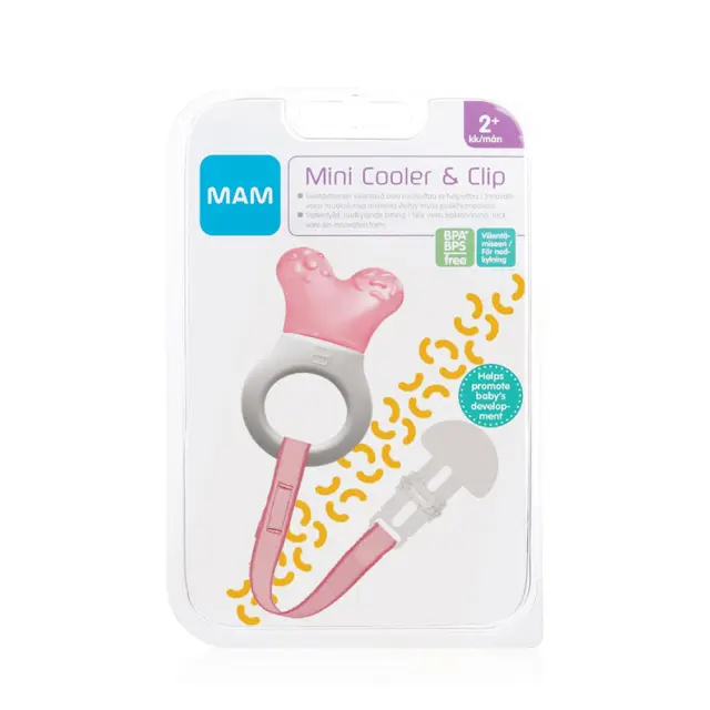 Mam Mini Cooler & Clip Μασητικό Πολύκρικος Οδοντοφυΐας με Νερό & Κορδέλα Στήριξης 2+ μηνών (555G) Ροζ, 1τμχ 3