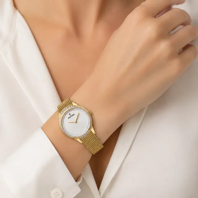 Festina Mademoiselle F20495/1 Γυναικείο Ρολόι Χρυσό με Κρύσταλλα 2