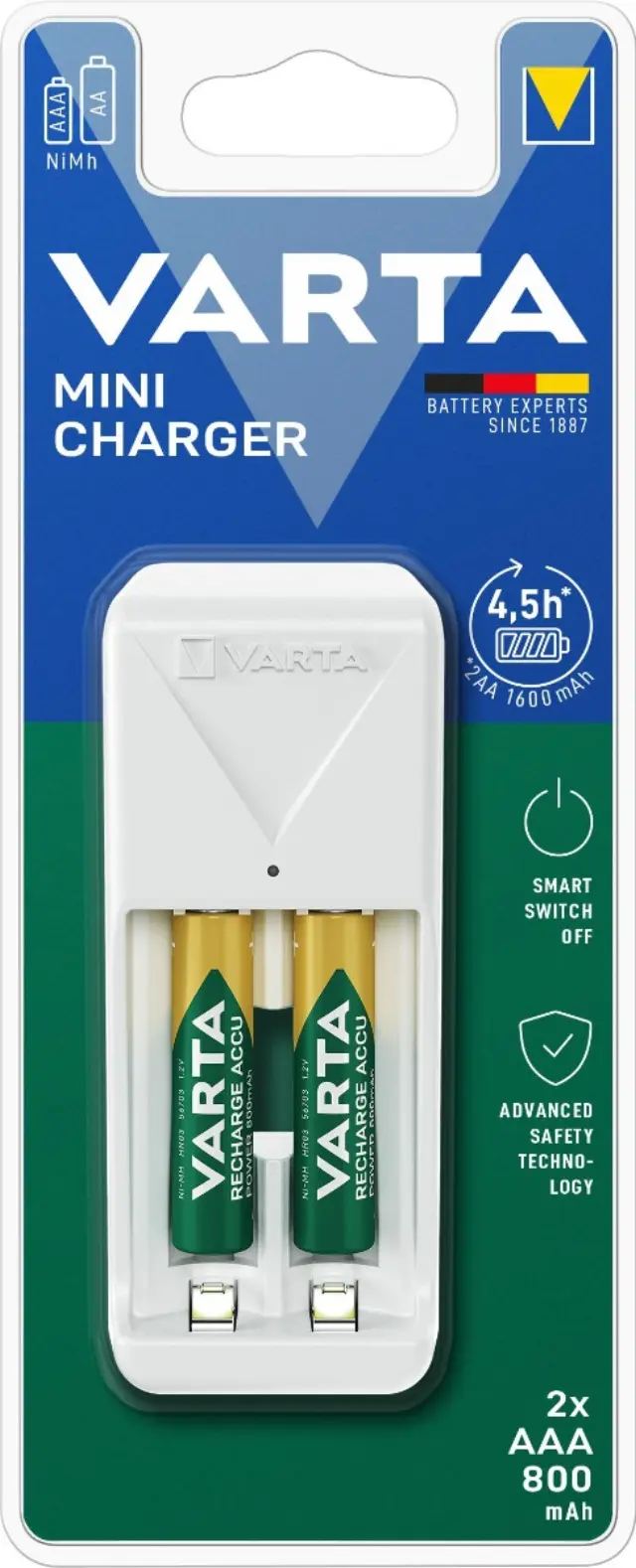 VARTA 57656 Mini Φορτιστής, 2xAAA 56703 800mAh 01.010.0032 2