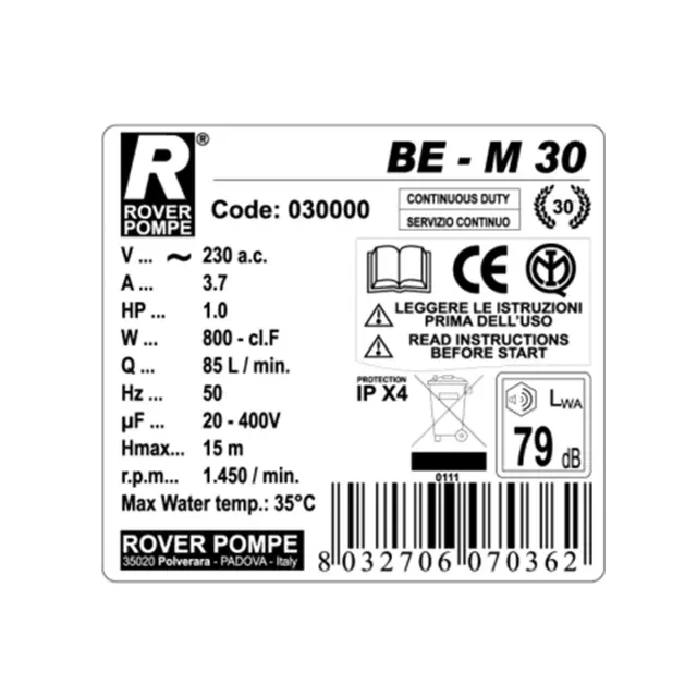 Rover Pompe ΒΕ-Μ 30 Αντλία μετάγγισης Τριφασική με ιπποδύναμη 1 HP μπρούτζινη / 101345 2