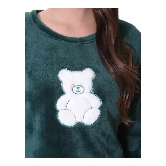 Lydia Creations Γυναικεία Πυτζάμα Fleece Αρκουδάκι, Χρώμα Σκούρο Πράσινο 2