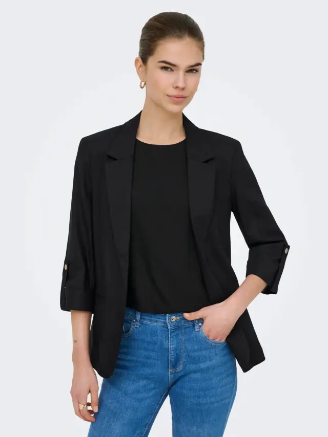 ONLY ONLGOA Λινό Σακάκι 3/4 Χωρίς Φόδρα Tailored Γραμμή Μαύρο - 34 2
