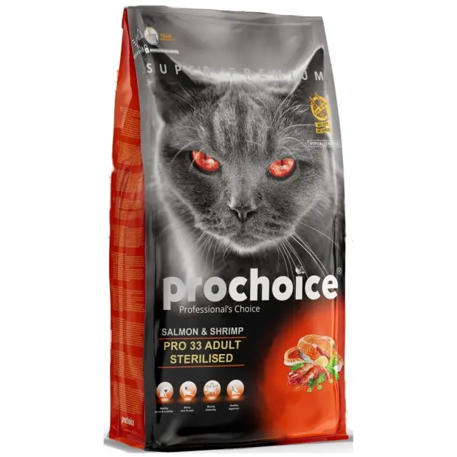 ProChoice Pro 33 Adult Sterilised Ξηρά Τροφή Γάτας με Σολομό & Γαρίδα 2kg
