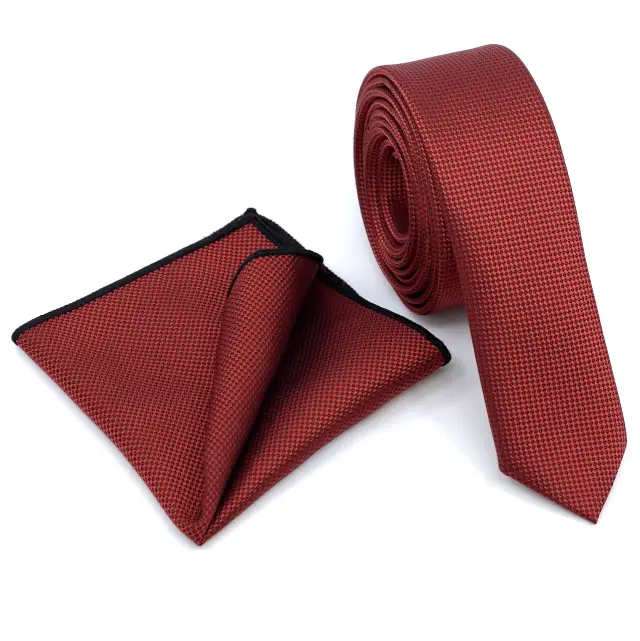Κόκκινη Oxford Γραβάτα Slim 4,5 cm Σετ με Μαντηλάκι