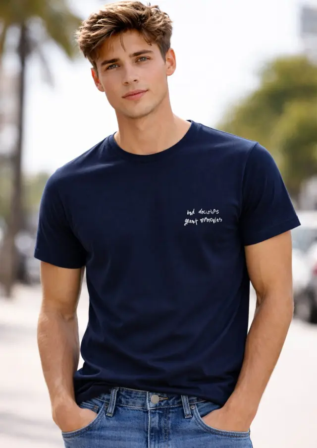 T-shirt Noshame® Navy με τύπωμα bad desicions, great memories - 122574 - XXL 2