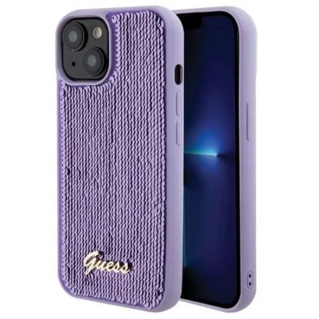 Guess Sequin Script Metal case for iPhone 15 - Purple